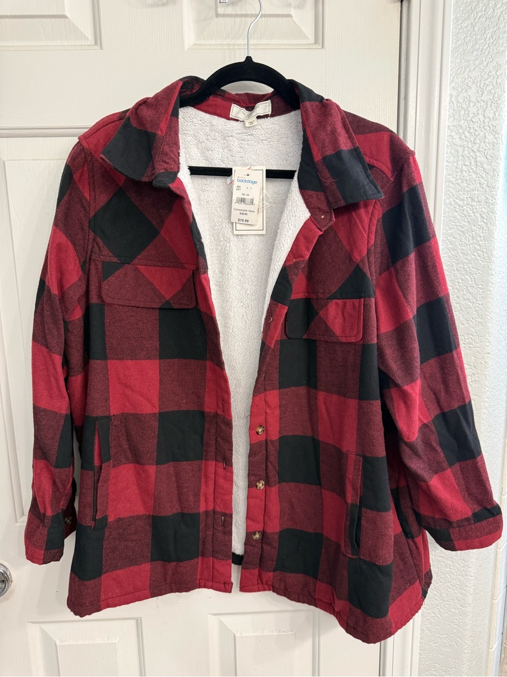 Classic Red Buffalo Plaid Sherpa-Lined Utility Jacket